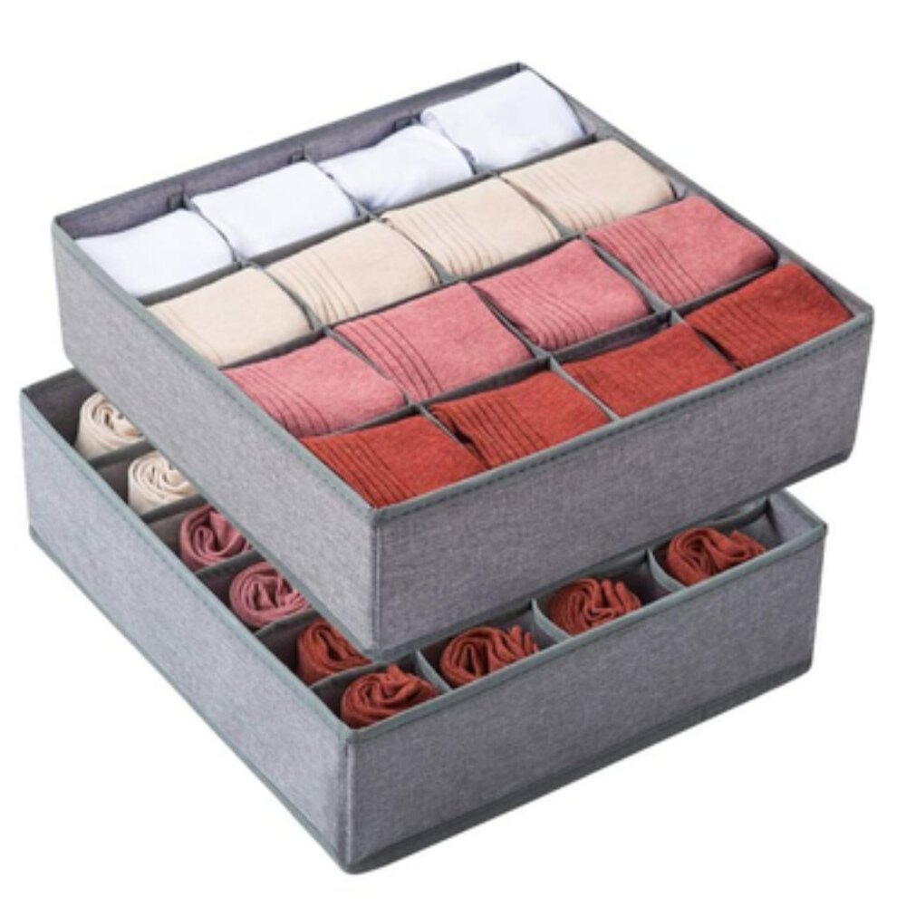 3 Collapsible Drawer Organizer in Set, Choos12 or 16 Comparts, and Navy or Gray